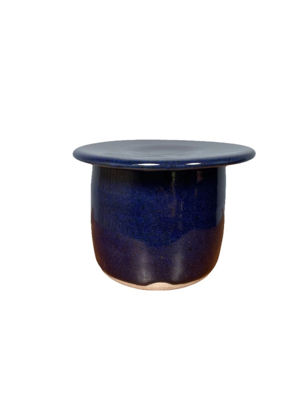 Stoneware Pottery Butter Bell Signed Crock Handmade Cobalt Blue